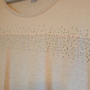 Chico's pale pink embellished 3/4 sleeve shirr